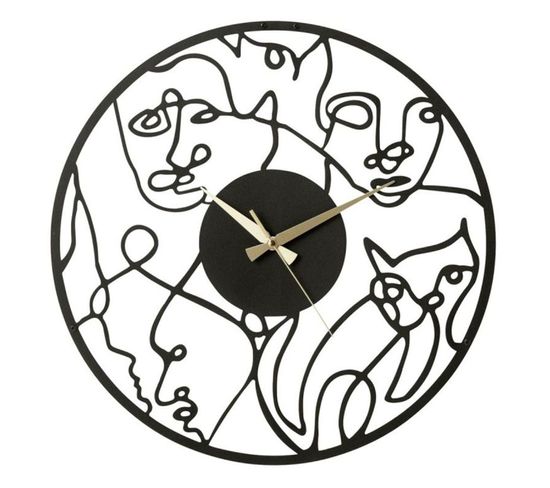 Horloge Murale En Métal "visages" 49cm Noir