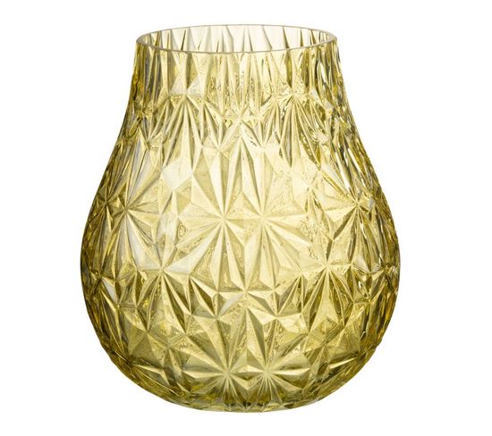 Vase Design En Verre "diamant" 22cm Jaune