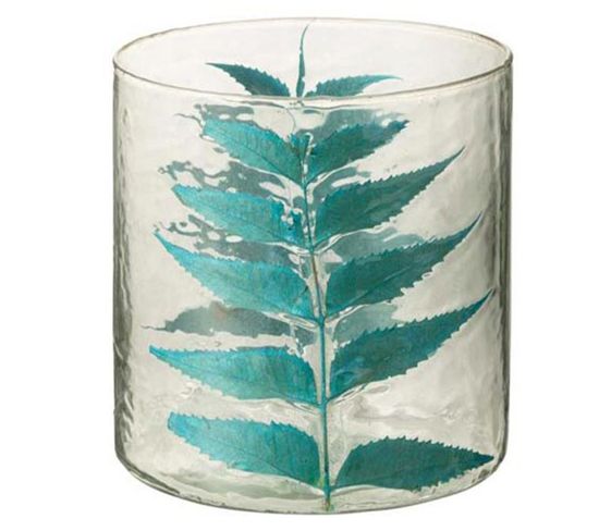 Vase Design En Verre "feuille" 16cm Bleu