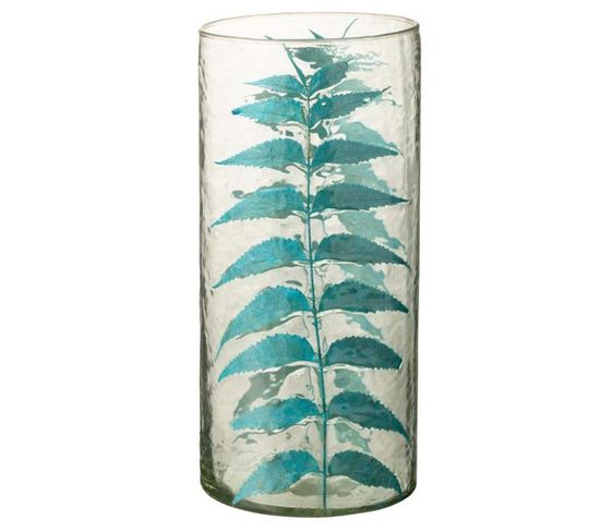 Vase Design En Verre "feuille" 30cm Bleu