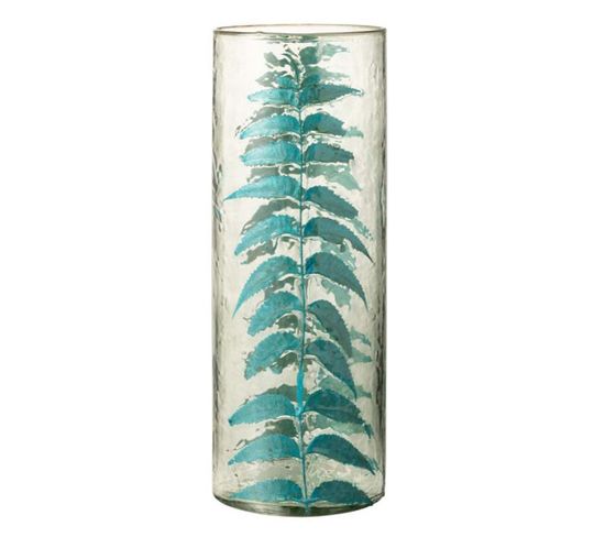 Vase Design En Verre "feuille" 42cm Bleu