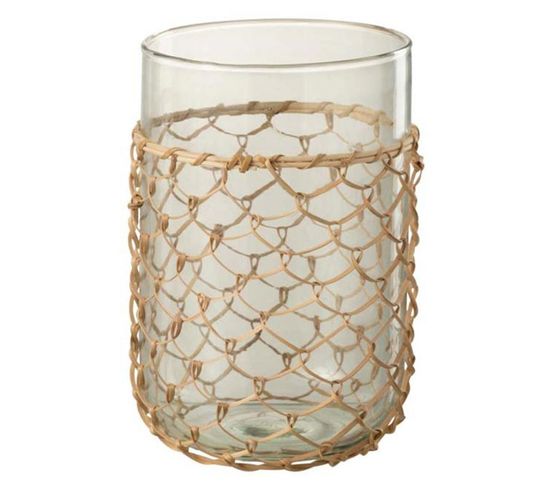 Vase Design "tricot" 21cm Transparent et Beige