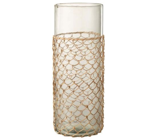 Vase Design "tricot" 42cm Transparent et Beige