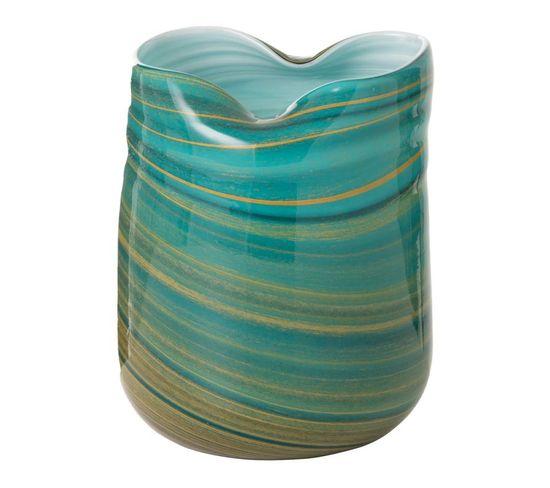 Vase Design En Verre "vague" 20cm Bleu Azur