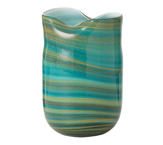 Vase Design En Verre "vague" 31cm Bleu Azur