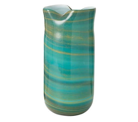 Vase Design En Verre "vague" 41cm Bleu Azur