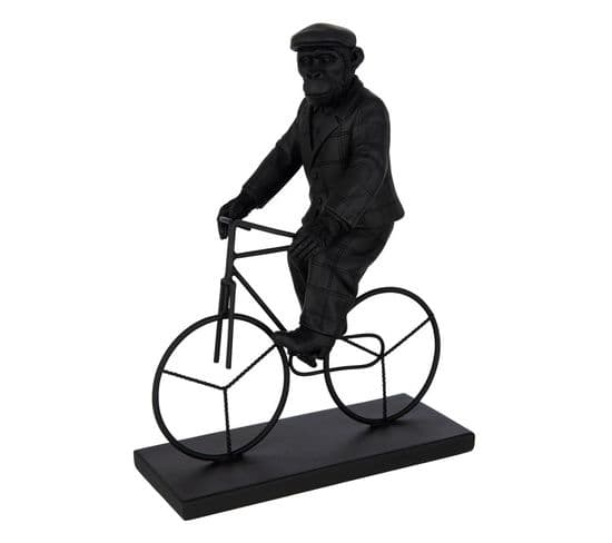 Statuette Déco "singe Vélo" 33cm Noir