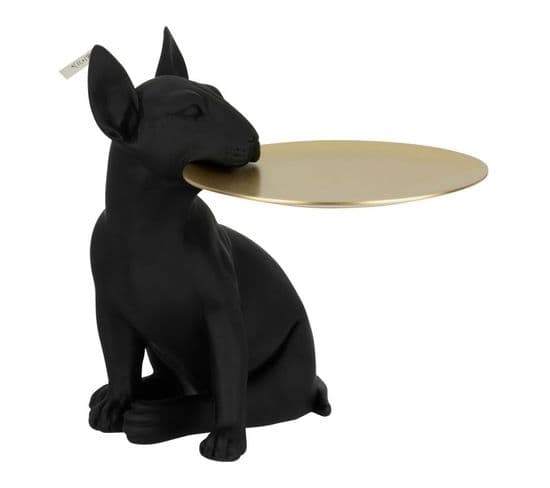 Statuette Déco "chien Plateau" 28cm Noir