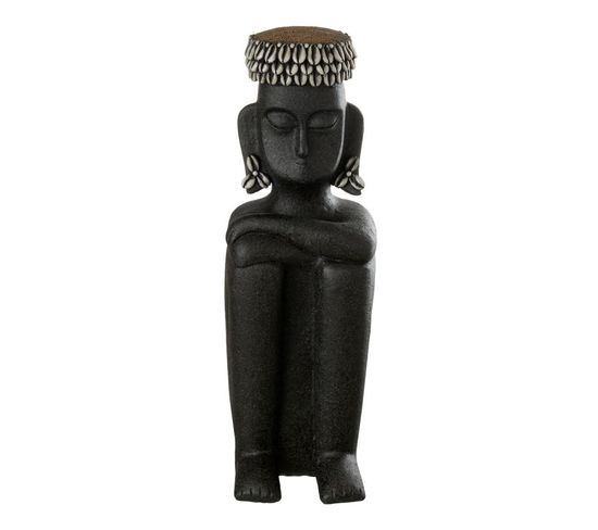 Statue Déco "assise Ethnique" 49cm Noir