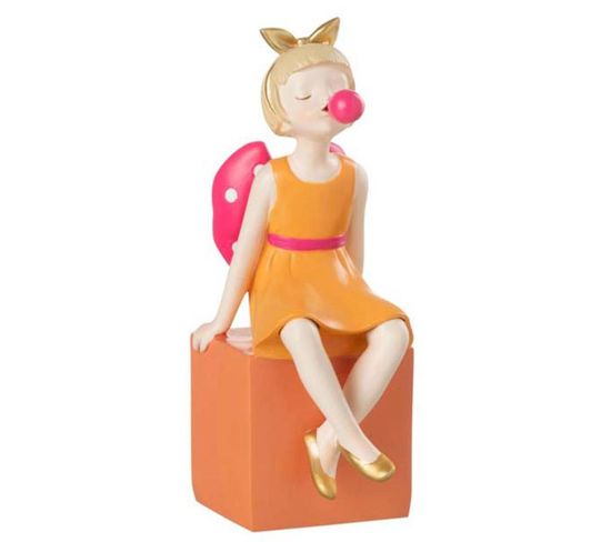 Statuette Déco "fille Colorée" 20cm Orange et Rose