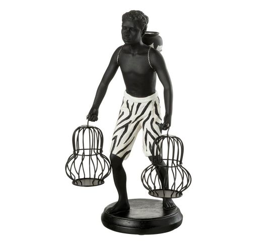 Statuette Déco "garçon Debout Panier" 31cm Noir