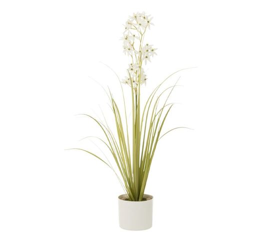 Plante Artificielle En Pot "allium" 92cm Vert et Blanc