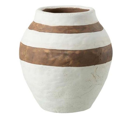 Vase Design "kenia" 22cm Blanc Et Marron