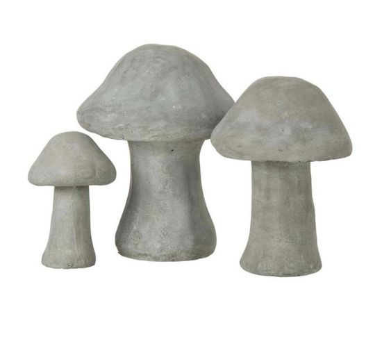Lot De 3 Statuettes Déco "champignon" 19cm Gris