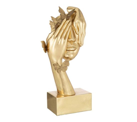 Statuette Déco Visage "papillons" 54cm Or