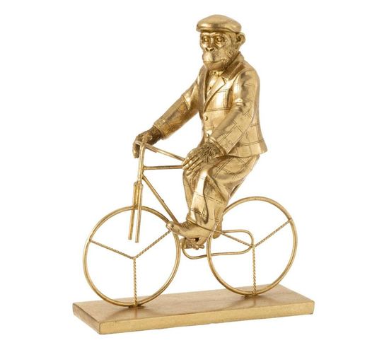 Statuette Déco "singe Vélo" 35cm Or