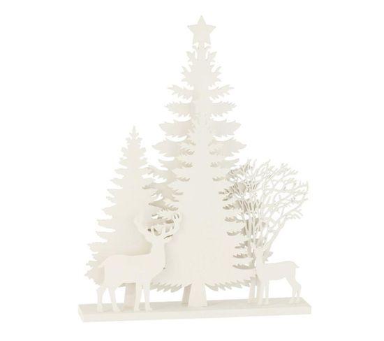 Décoration De Noël à LED "sapins et Cerfs" 45cm Blanc