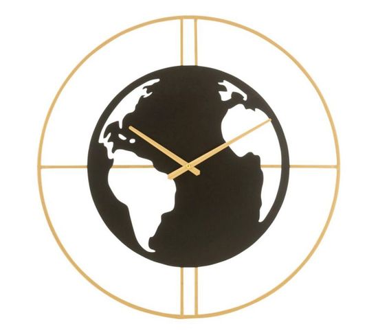 Horloge Murale "carte Du Monde" 60cm Noir et Or