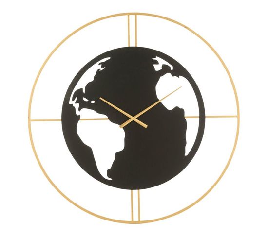 Horloge Murale "carte Du Monde" 90cm Noir et Or
