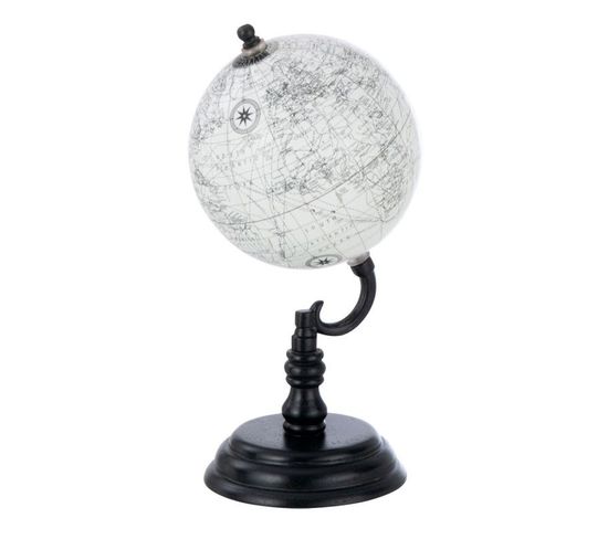 Globe Sur Pied En Bois "terrestre" 27cm Noir et Gris