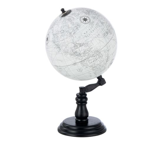 Globe Sur Pied En Bois "terrestre" 37cm Noir et Gris