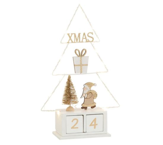Calendrier De Noël à LED "sapin" 31cm Blanc et Or