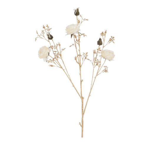 Branche Artificielle Rosier "3 Fleurs" 112cm Or et Crème