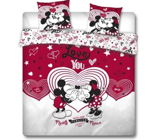 Parure De Lit Double Réversible Disney Mickey Et Minnie Qui S'embrassent - 220 Cm X 240 Cm
