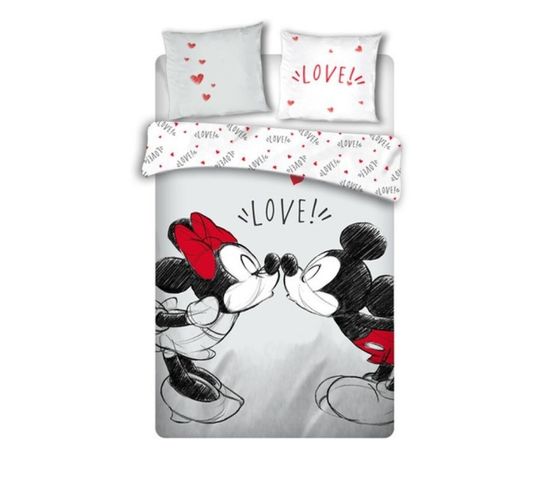 Parure De Lit Double Réversible Disney Mickey Et Minnie Qui S'embrassent - -love !- - 220 Cm X 240 C