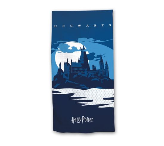 Serviette De Plage - Harry Potter - -hogwarts- - Château De Poudlard - Bleue - 70x140 Cm