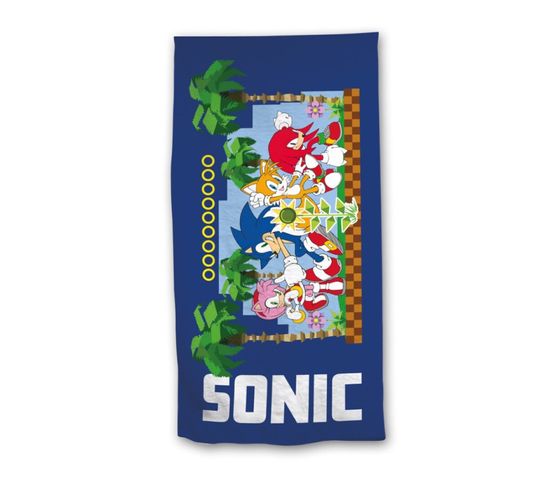 Serviette De Plage - Sonic Avec Tous Les Personnages - Bleue - 70x140 Cm