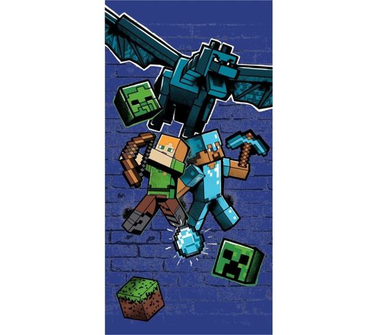 Serviette De Plage - Minecraft - Bleue - 70x140 Cm