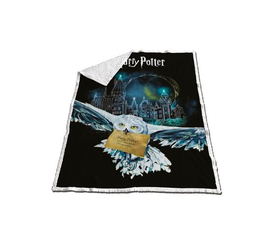 Plaid Polaire Harry Potter - Hedwige La Chouette - Noir Et Bleu