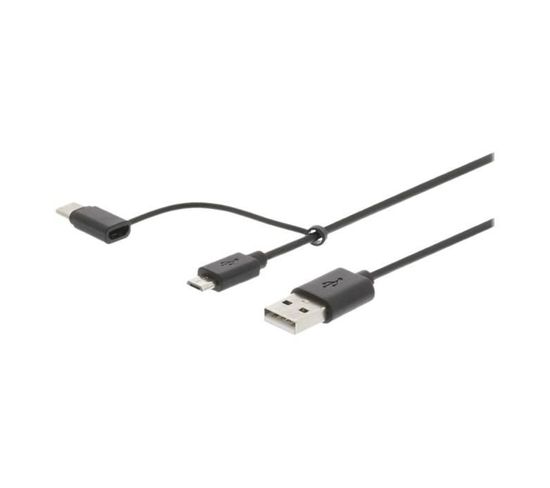 2-in-1 Sync And Charge Cable - Usb A Male - Usb Micro B / Type-c Male - 1.0 M - Noir