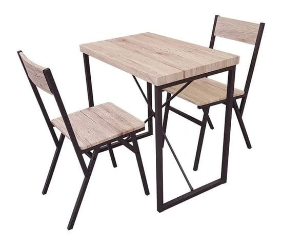 Ensemble De Table Avec 2 Chaises En Bois Avec Struture En Métal Noir Table 80l X 50l X 75h Cm  /