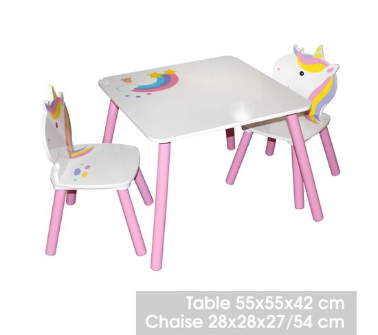 Table Avec Chaise Enfant Design Licorne - Blanc Et Rose