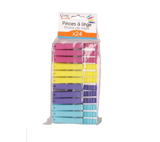 24 Pinces à Linge - Plastique - Multicolore