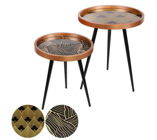 2 Tables D'appoint Design Art Décoration - Noir Et Doré