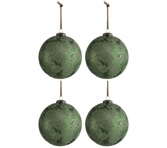 Lot De 4 Boules De Noël "antique" 12cm Vert