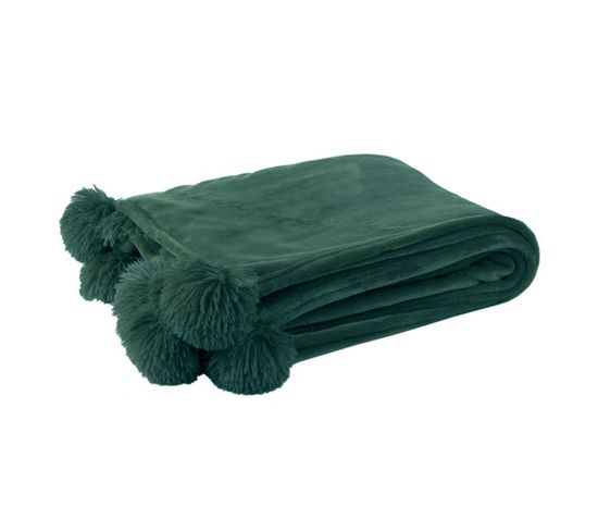 Plaid à Pompons "blanket" 130x170cm Vert
