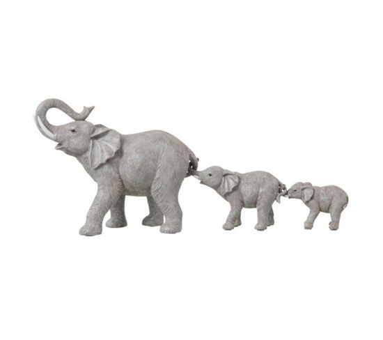 Statuette Déco En Résine "3 Eléphants" 57cm Gris