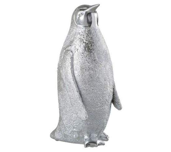 Statue Déco En Résine "pingouin" 32cm Argent