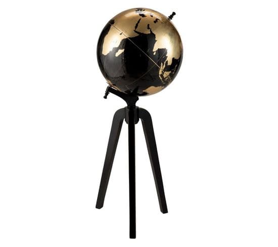 Statuette Déco "globe Sur Pied" 99cm Noir et Or