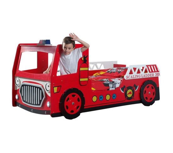Lit Enfant "camion De Pompier" 90x200cm Rouge