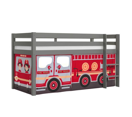 Lit Enfant Surélevé "pino Fire Truck" 90x200cm Gris