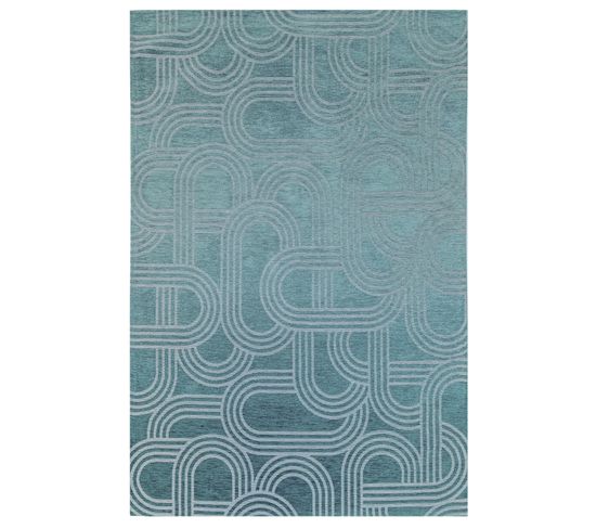 Tapis De Salon Moderne Tissé Plat Fever En Polyester - Bleu Ciel - 80x150 Cm