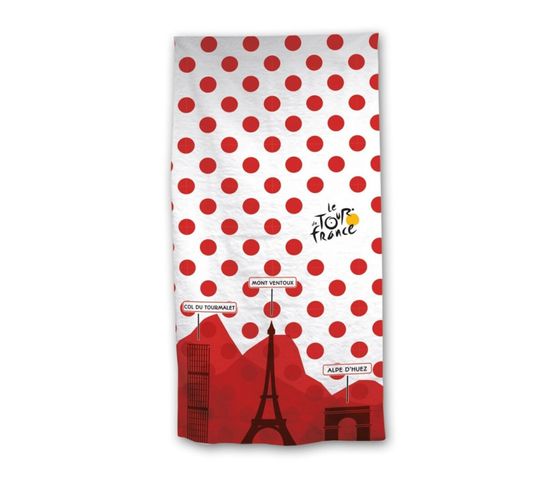 Serviette De Plage - Cyclisme Tour De France - Blanche à Pois Rouge - 70x140 Cm