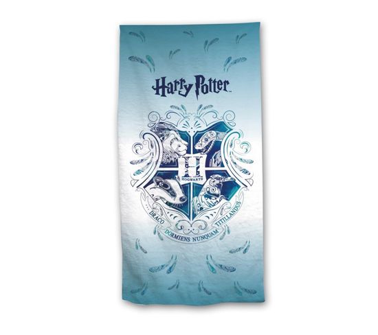 Serviette De Plage - Harry Potter - Blason -hogwarts- - Bleue Et Blanche - 70x140 Cm