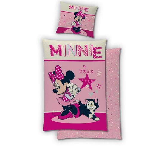 Parure De Lit Réversible - Minnie Et Son Chat - 140 Cm X 200 Cm