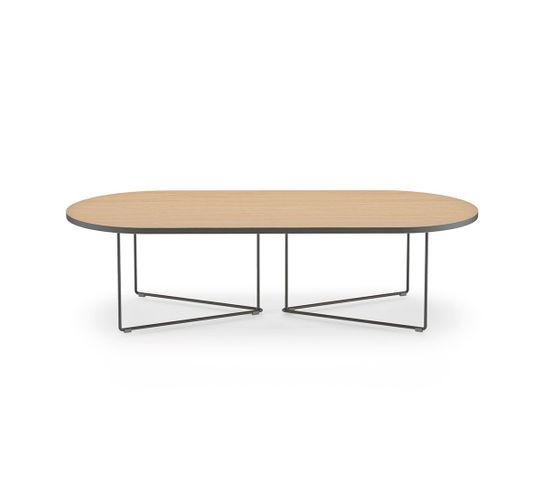 Table Basse Oval Placage Chêne Et Métal Noir